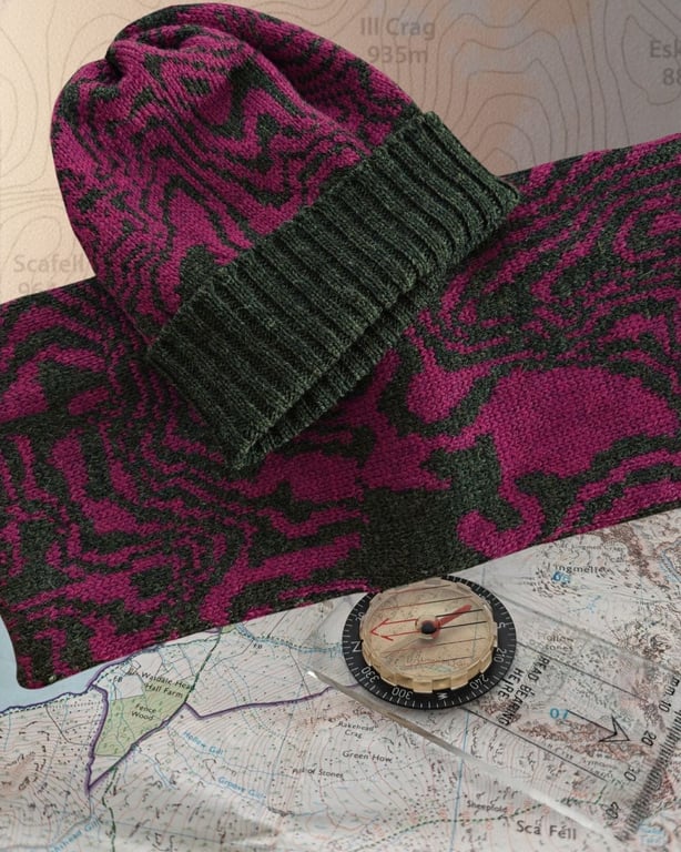 Pink Grey Scafell Pike Cowl, Contour Map Merino Neck Warmer, Lake District Gift