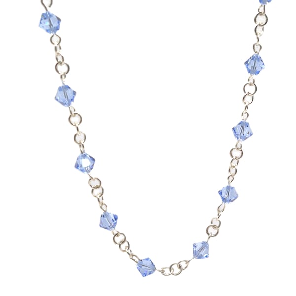 Rosary link necklace with purple Swarovski crystals and silver plated jump rings