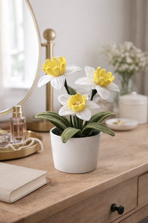 Handmade Daffodil Flower Pot, Pipe Cleaner Flowers, Everlasting Spring Flowers,