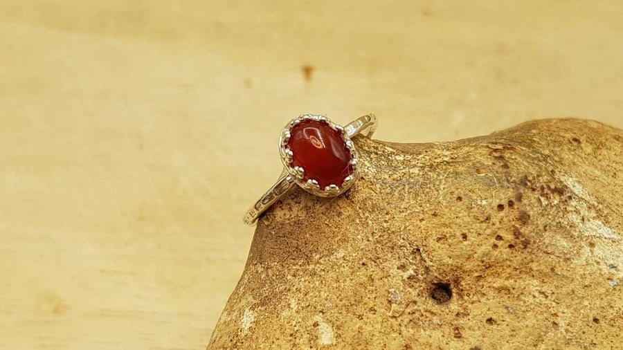 Minimalist Carnelian ring. July birthstone ring. 17th anniversary