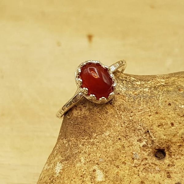 Minimalist Carnelian ring. July birthstone ring. 17th anniversary