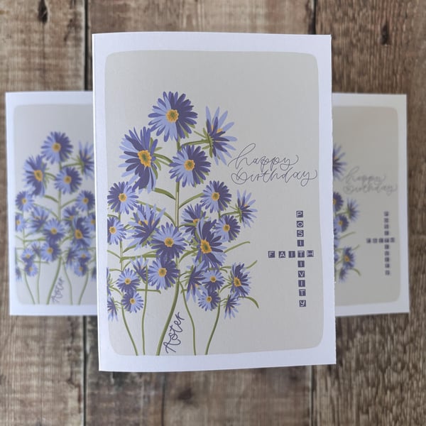 Aster Birth Flower Greeting Card: September Birthday