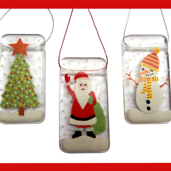 Handmade Fused Glass Christmas Tree Decorations