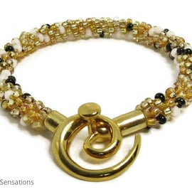 Golden Honey Yellow Mix Woven Kumihimo Seed Bead Fashion Bracelet 