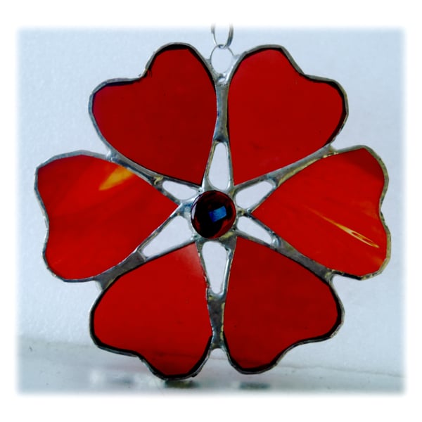 Flower of Hearts Suncatcher Stained Glass Reds 010