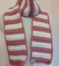 Hand crocheted pink and white bobble stitch scarf