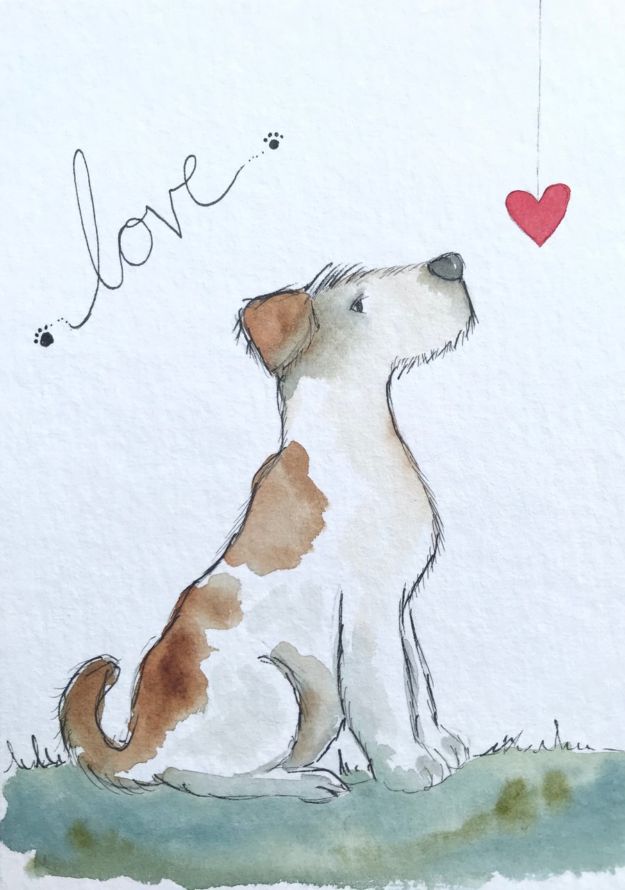 Original Painting baby puppy heart love  pooch dog Jo Roper