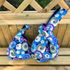 Medium Japanese Knot Bag with Blue Purple and Green Parasol Fabric Handbag