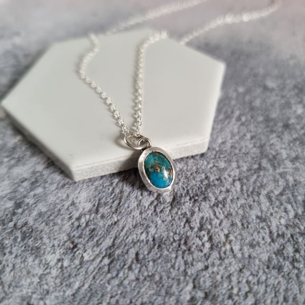 Dainty Oval Turquoise Necklace Silver Delicate Turquoise Gemstone Pendant Decemb