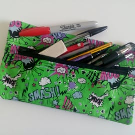 Pencil case, zipper pouch, cotton bag, back to school, drawing, green, teens