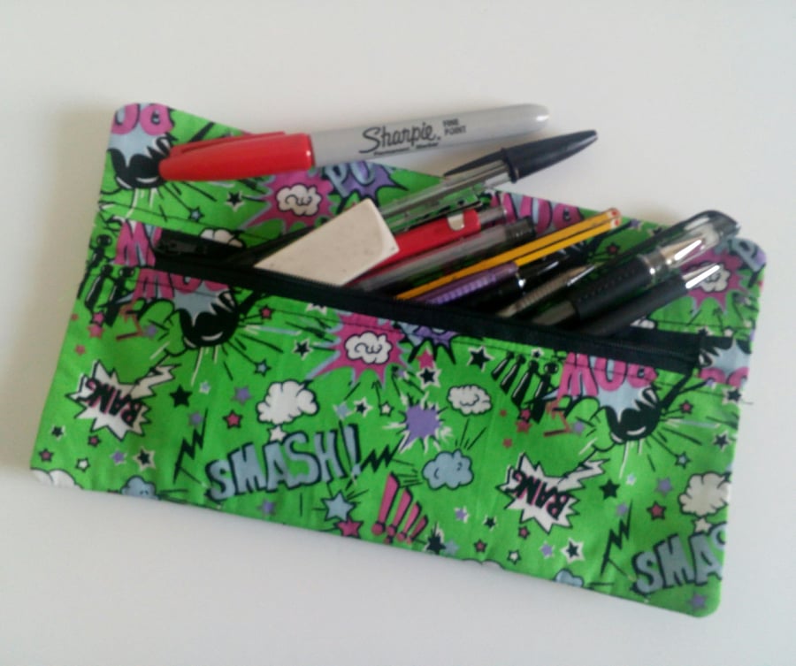 Pencil case, zipper pouch, cotton bag, back to school, drawing, green, teens