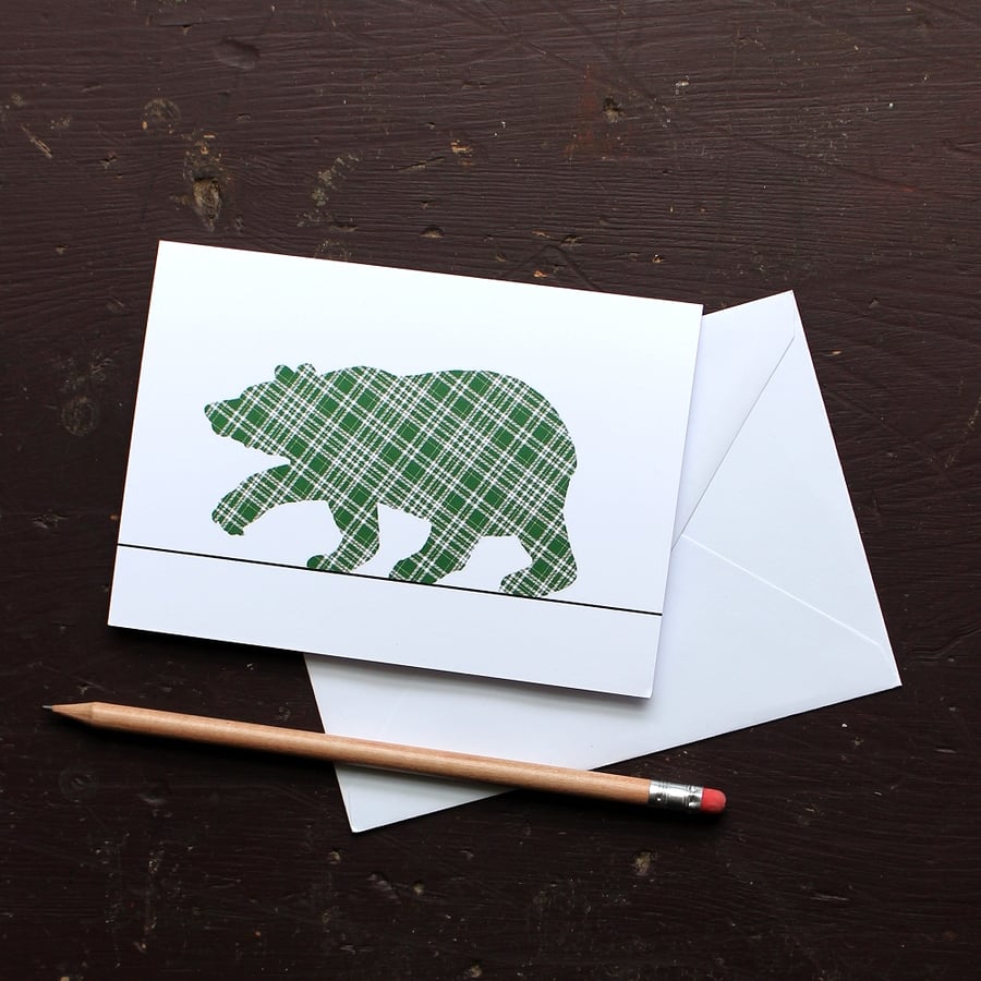 Bear Greetings Card with Tartan Pattern