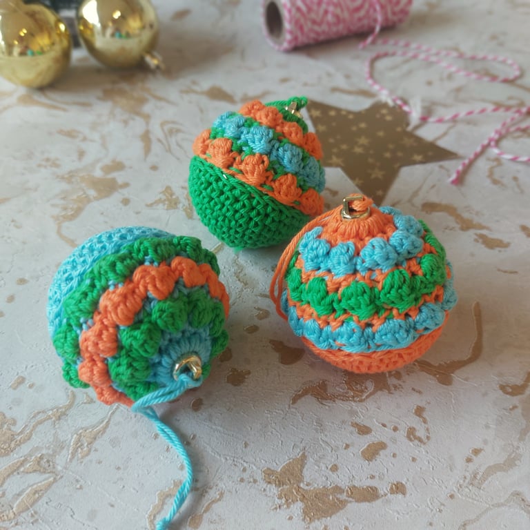 Crochet Christmas Bauble Decoration Set of 3