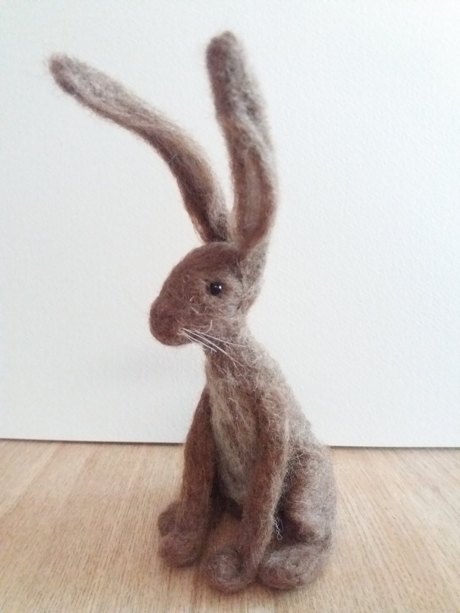 Seated Hare, brown needle-felt