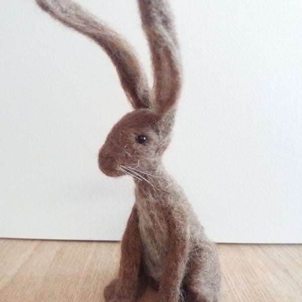 Seated Hare, brown needle-felt