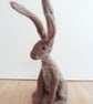 Seated Hare, brown needle-felt