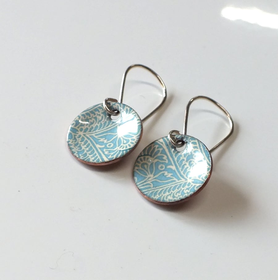 Aqua coloured enamel earrings