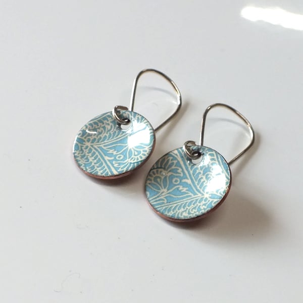 Aqua coloured enamel earrings