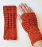 Fingerless Gloves Mittens Wrist Warmers in Burnt Orange Tweed Aran Wool - Image 2