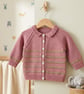 Baby Girl's Hand-knitted Pastel Pink Cardigan With Green Stripe, 6-9 mnths