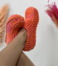 Pink & Orange Crochet Slipper Socks – Handmade Cosy Socks - Image 4