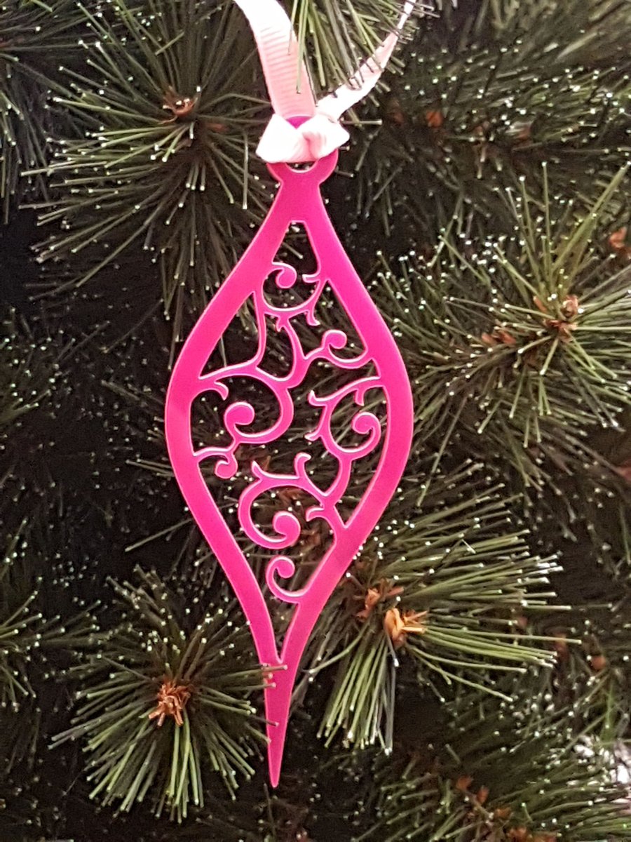 Acrylic Christmas Xmas Bauble Drop Swirl Pattern x 2 - Pink