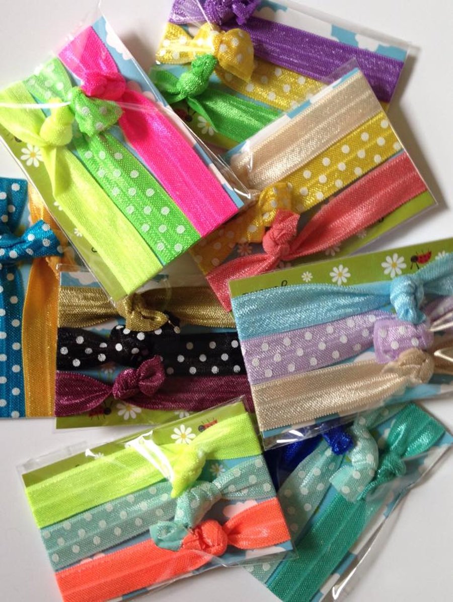 SALE Pack 3 fold over elastic hairbands polka dot 