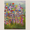 Original Mounted Painting of a Field of Wildflowers. 10 x 8 inches.