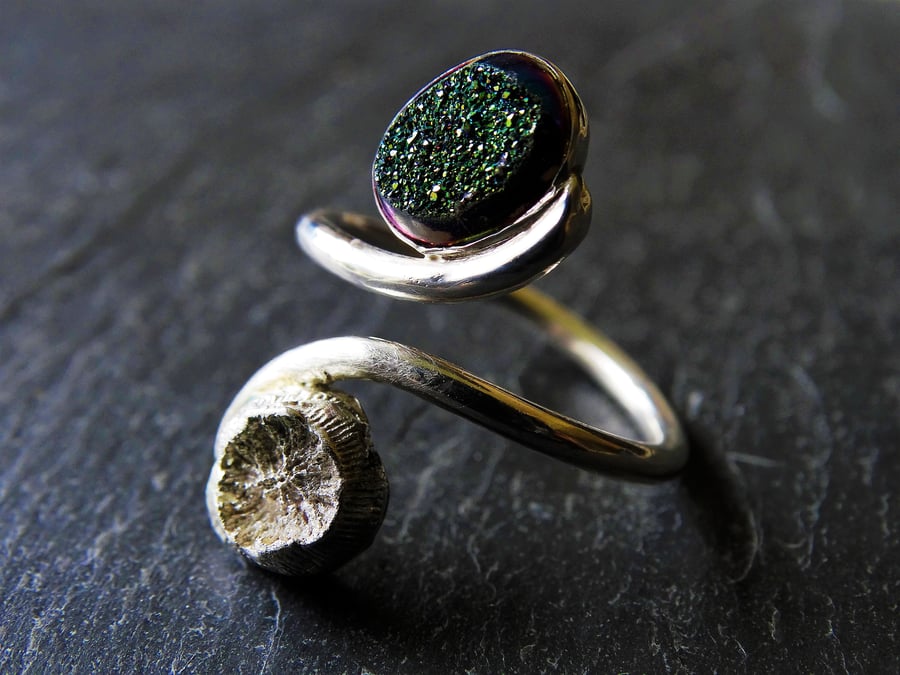 Druzy and cast shell tristan ring