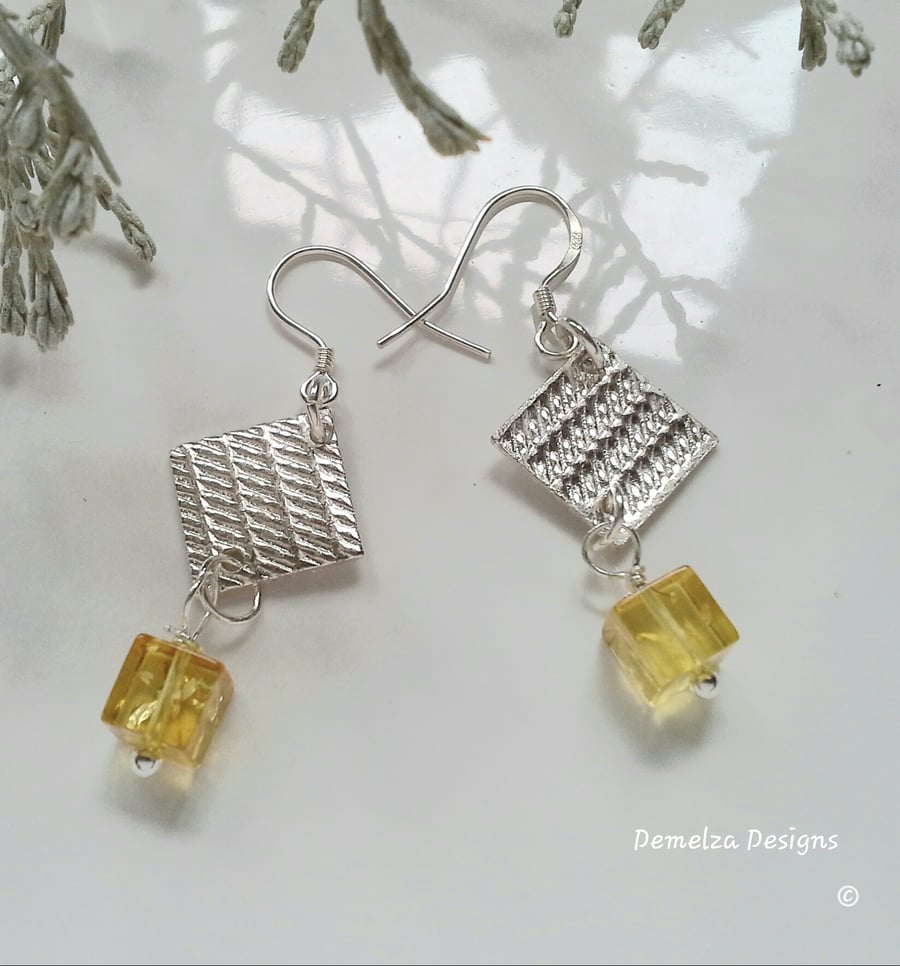 Baltic Amber 6mm Cubed  Sterling Silver Earrings