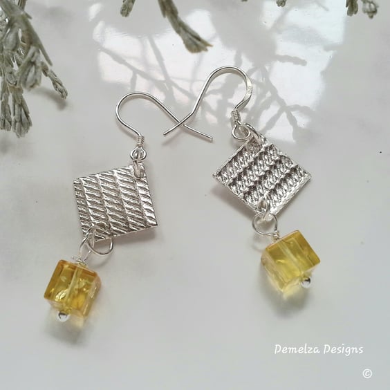Baltic Amber 6mm Cubed  Sterling Silver Earrings