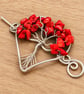 Red Coral Tree of Life Shawl Pin: Silver Plated Copper Hair Slide,