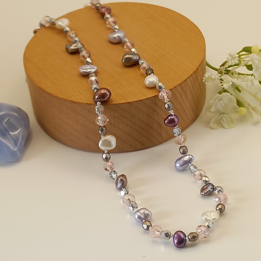 Freshwater Keishi Pearl and Crystal Necklace