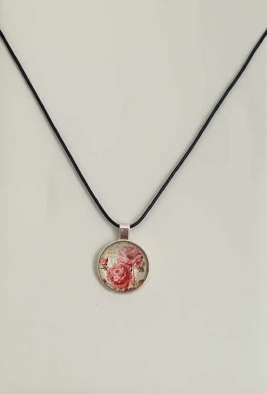Shabby Chic Floral Glass Pendant Necklace. Design 8