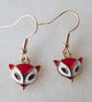Enamelled Red Fox Head Earrings with KC Gold Ear Wires