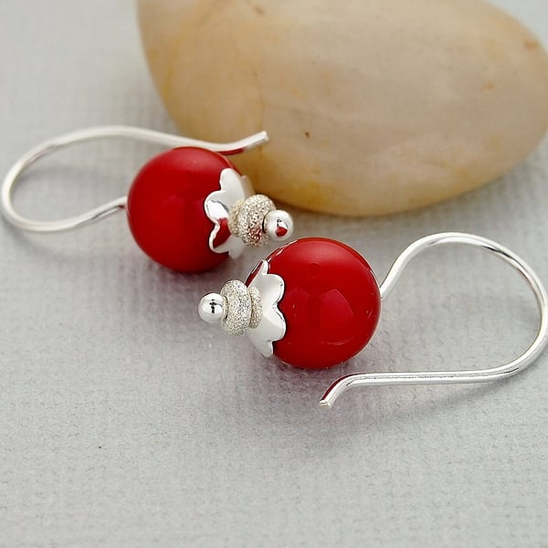 Red Pearl Earrings - Swarovski - Sterling Silver