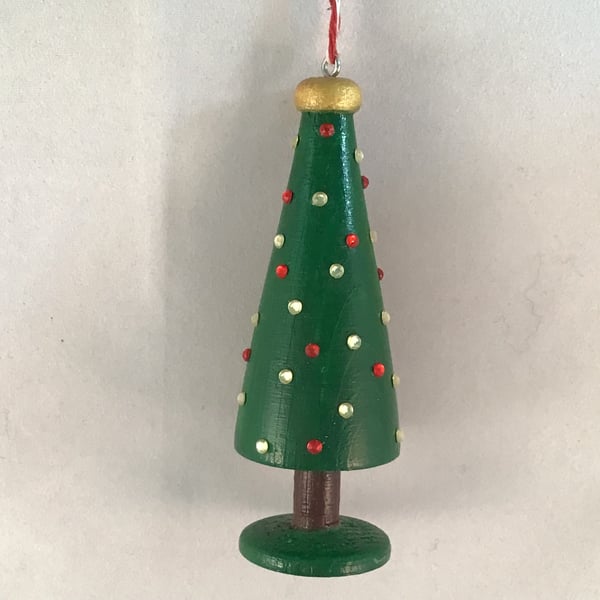 Decorative miniature hanging Christmas tree.