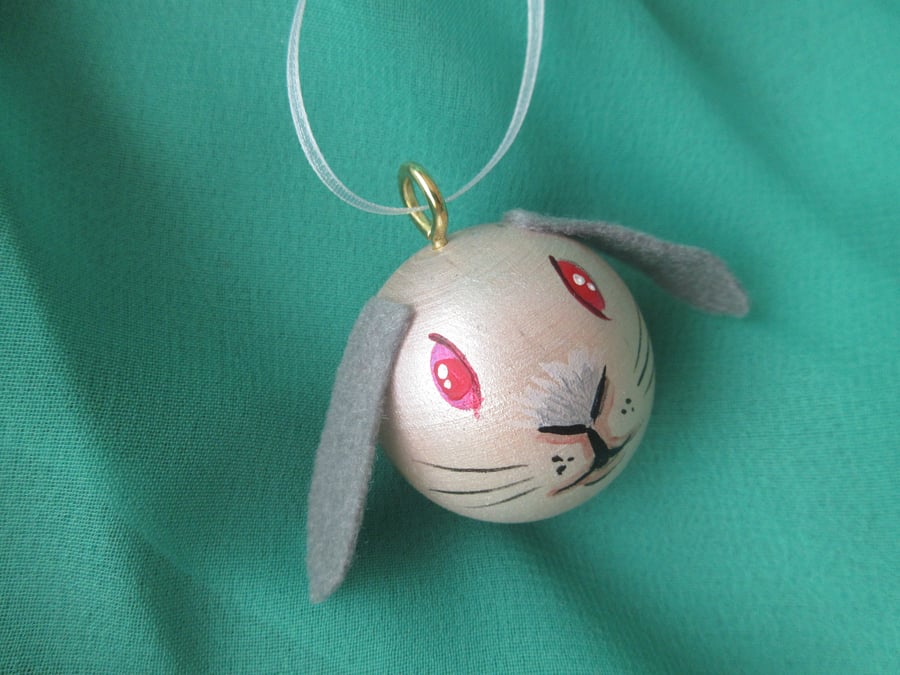 Bunny Rabbit Christmas Tree Baubles Hanging Decoration Pearl White
