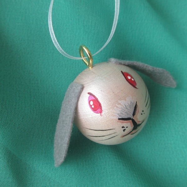 Bunny Rabbit Christmas Tree Baubles Hanging Decoration Pearl White