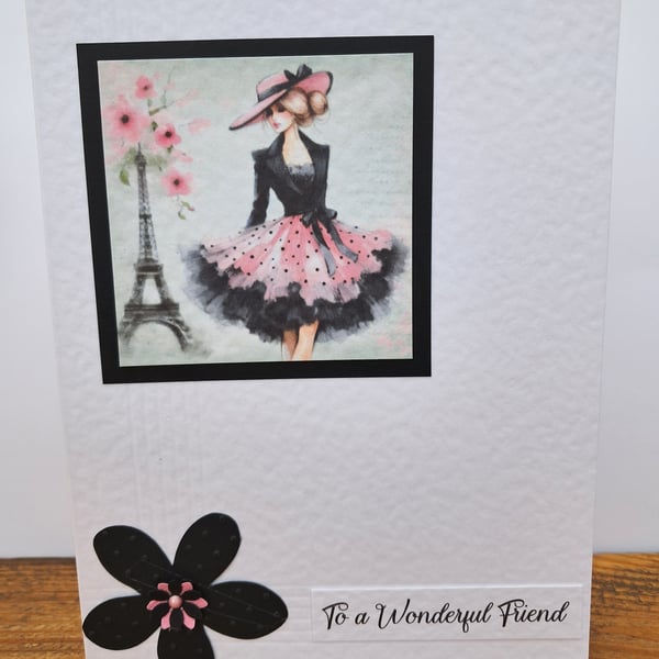 C6718   To a wonderful friend, Birthday, Pink, Black, 