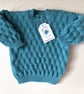 Hand Knitted Merino Jumper, Shoulder Opening, Sea Green, Very Soft and Cosy