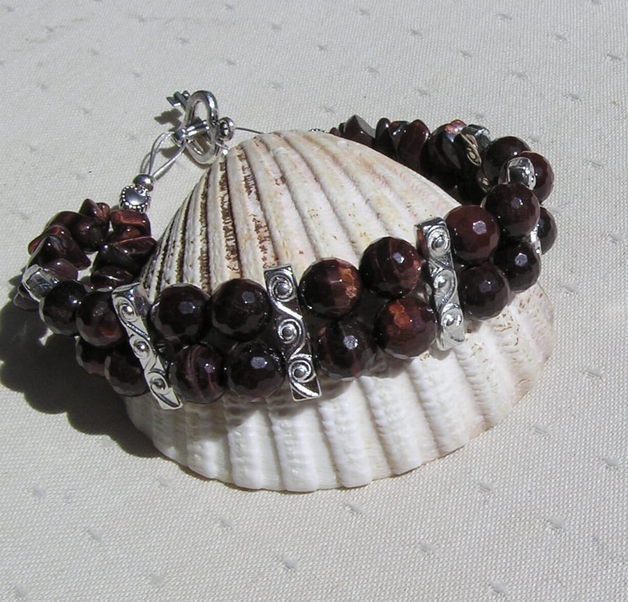 Red Tiger Eye Gemstone Chakra Beaded Bracelet "Red Wisp"