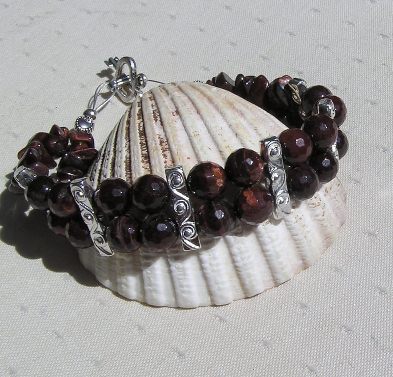 Red Tiger Eye Gemstone Chakra Beaded Bracelet "Red Wisp"