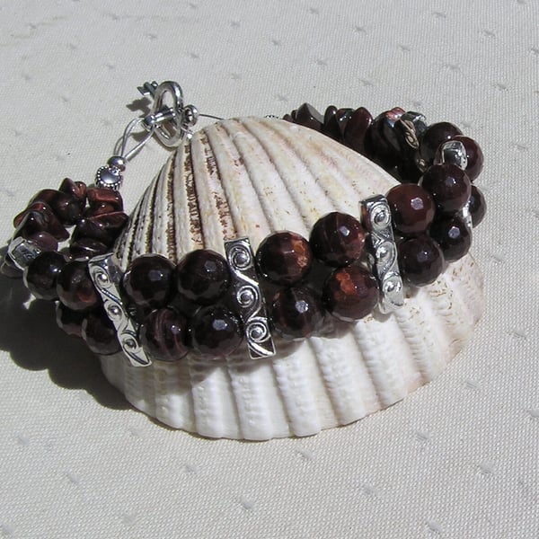 Red Tiger Eye Gemstone Chakra Beaded Bracelet "Red Wisp"