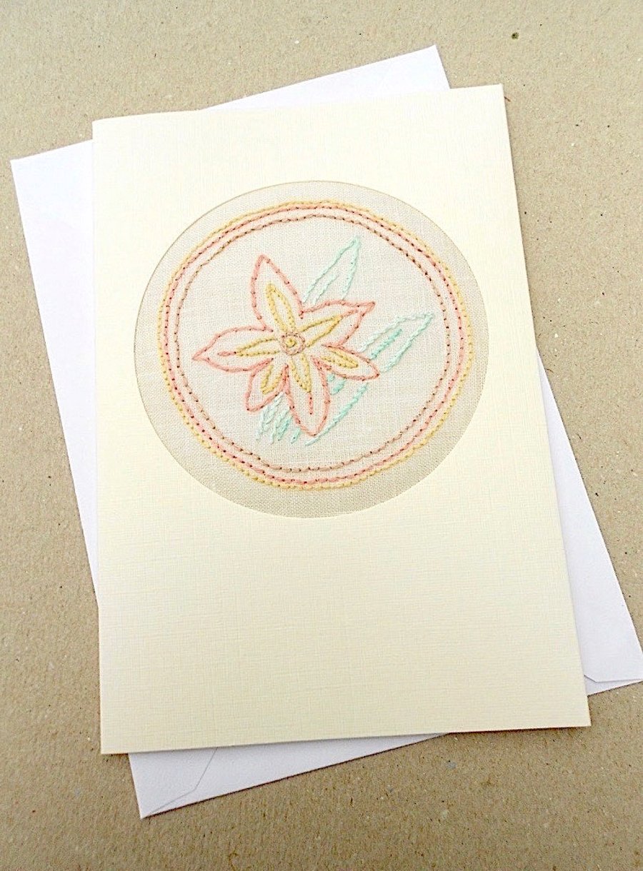 Embroidered Gladioli Card For August Birthday