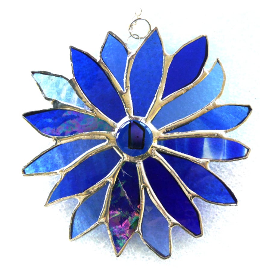 Winter Blues Flower Stained Glass Suncatcher Handmade 011