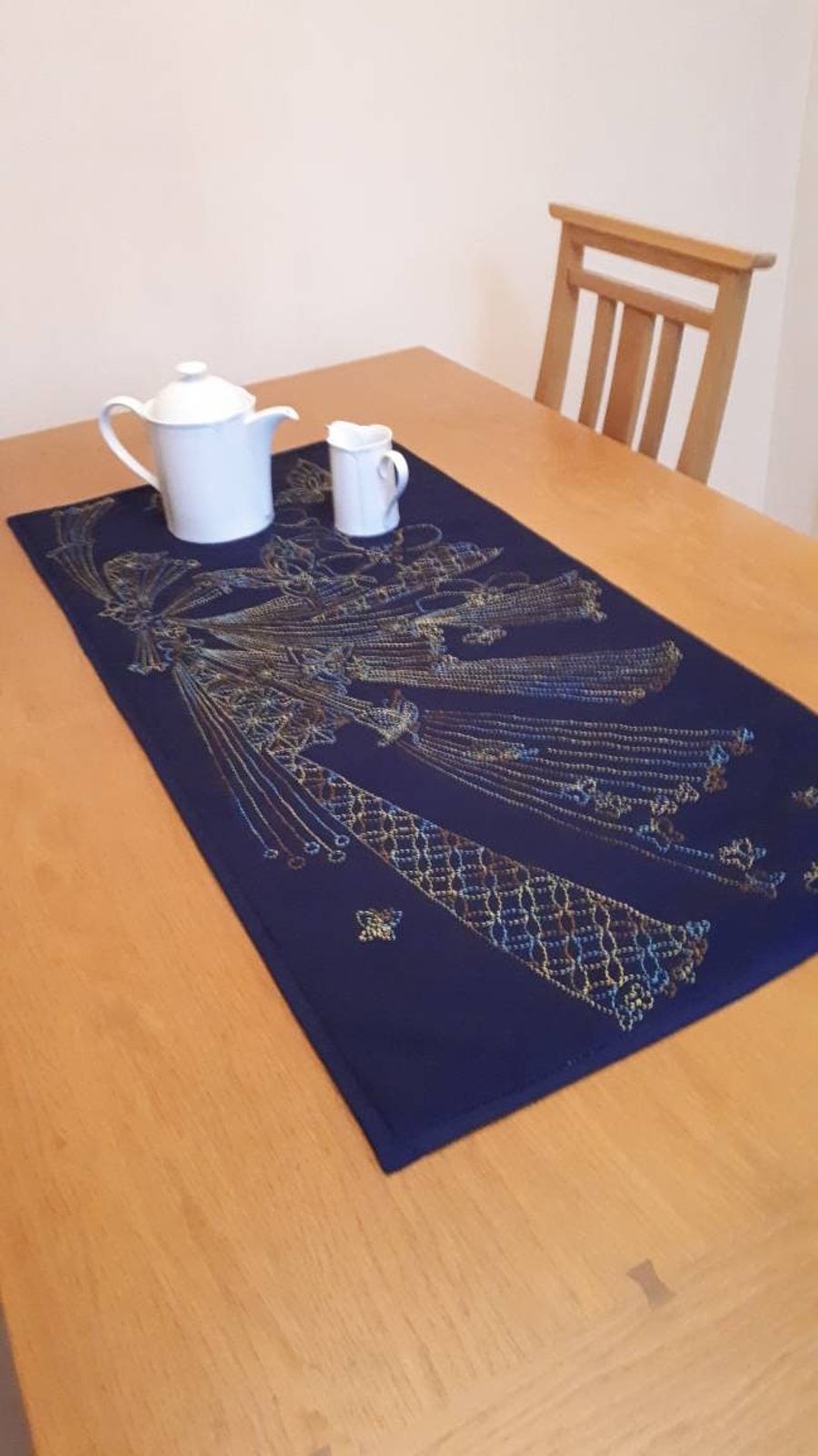 Butterflies and Flowers hand embroidered table runner