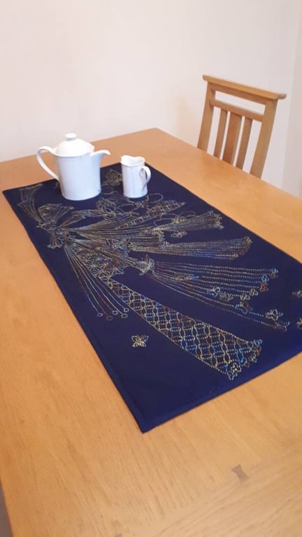 Butterflies and Flowers hand embroidered table runner