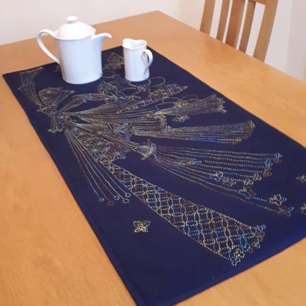 Butterflies and Flowers hand embroidered table runner