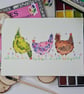 Hand Painted Chicken Watercolor Art, Flowers & Bees